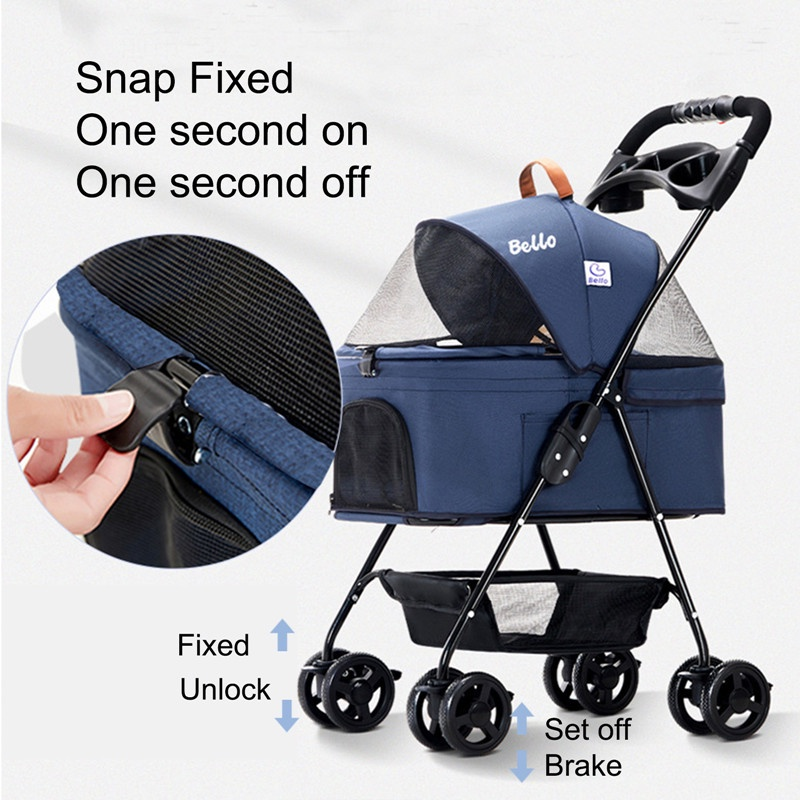 Foldable Pet Strollers Grey Yellow